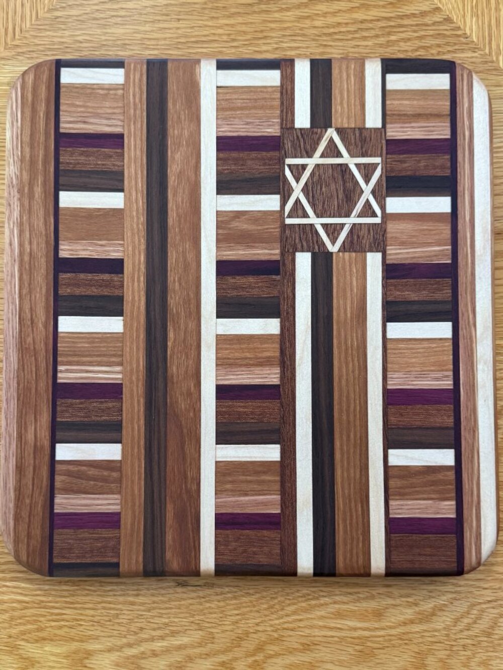 Cutting Board Mixed Hardwoods Handcrafted Reversible Judaica
